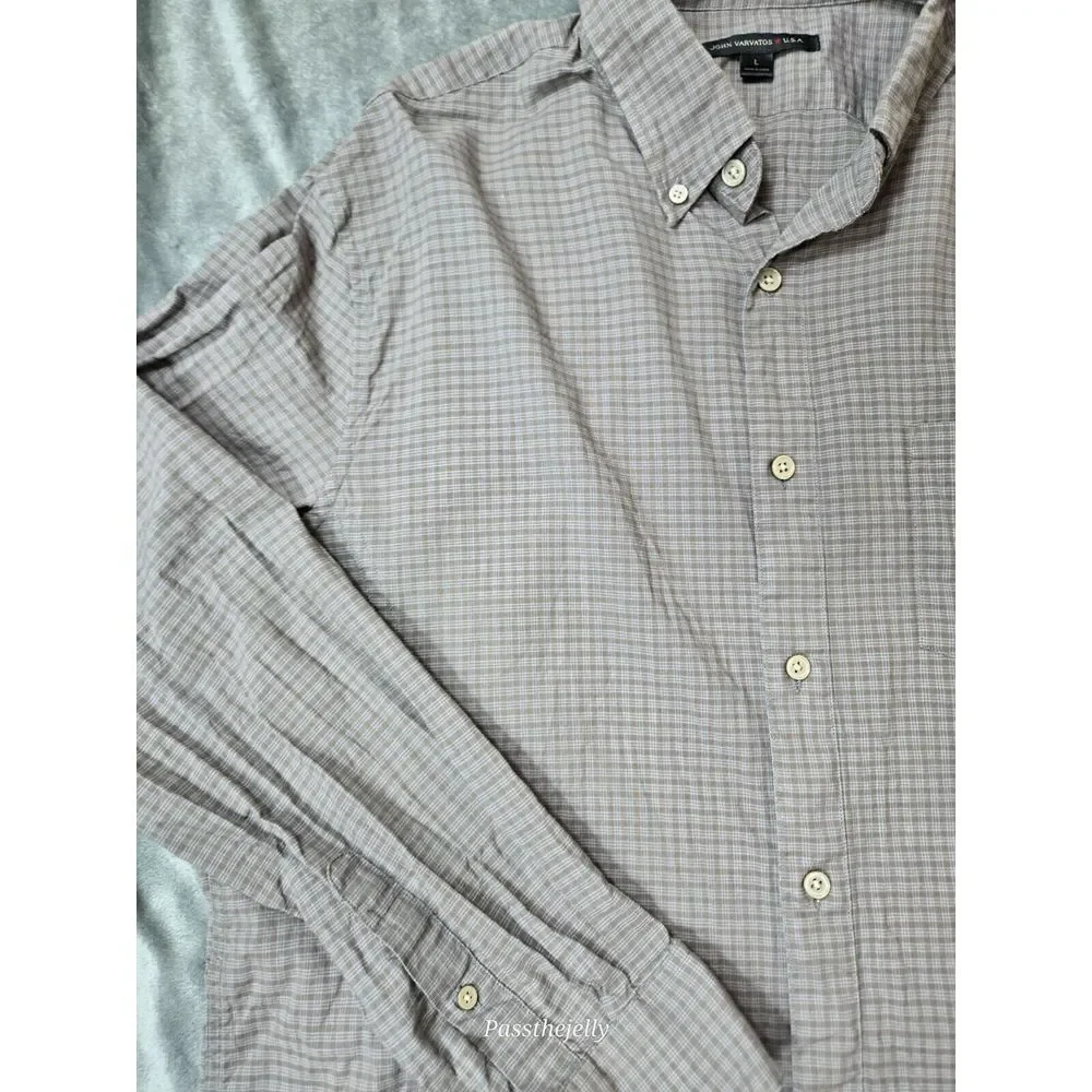 John Varvatos‎ Shirt Mens Large Window Check Star USA Comfort Cotton Dress